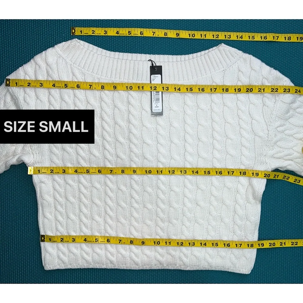 Alice + Olivia Ina Off White Wool Blend Cable Knit Pullover Sweater